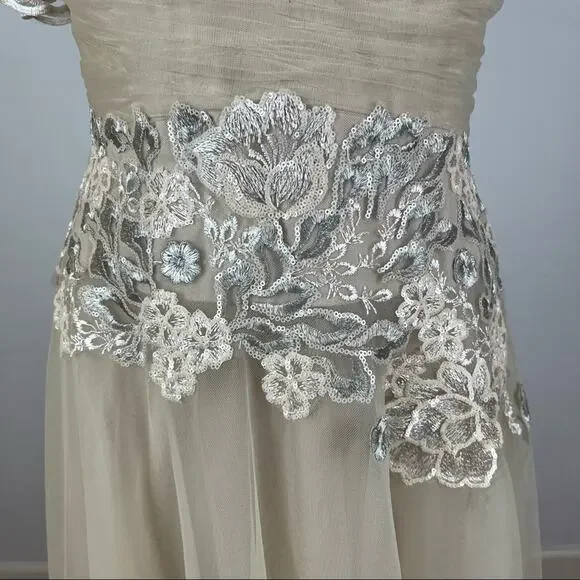 Teri Jon by Rickie Freeman Cream Tulle Sequin Jeweled Dress - Picture 6 of 10